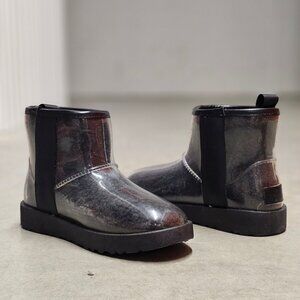 Transparent Waterproof Ankle Boots With Non-Slip Soles Sleek Black Finish Durabl